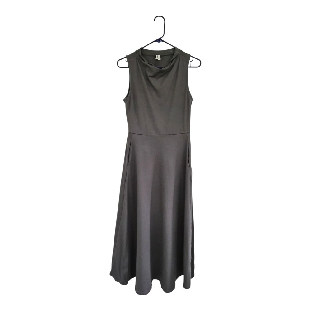 Pact S Organic Cotton Maxi Dress Gray Cowl Neck Sleeveless Pockets Minimalist
